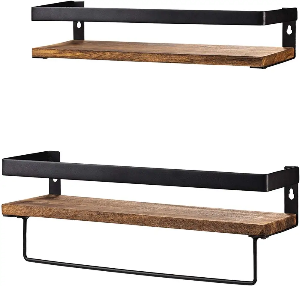 Rustic Guardrail Shelving Modern Wood Ladder Wall Shelf Home Kitchen Use 2 Tiers Iron Bracket Design Floating Shelves
