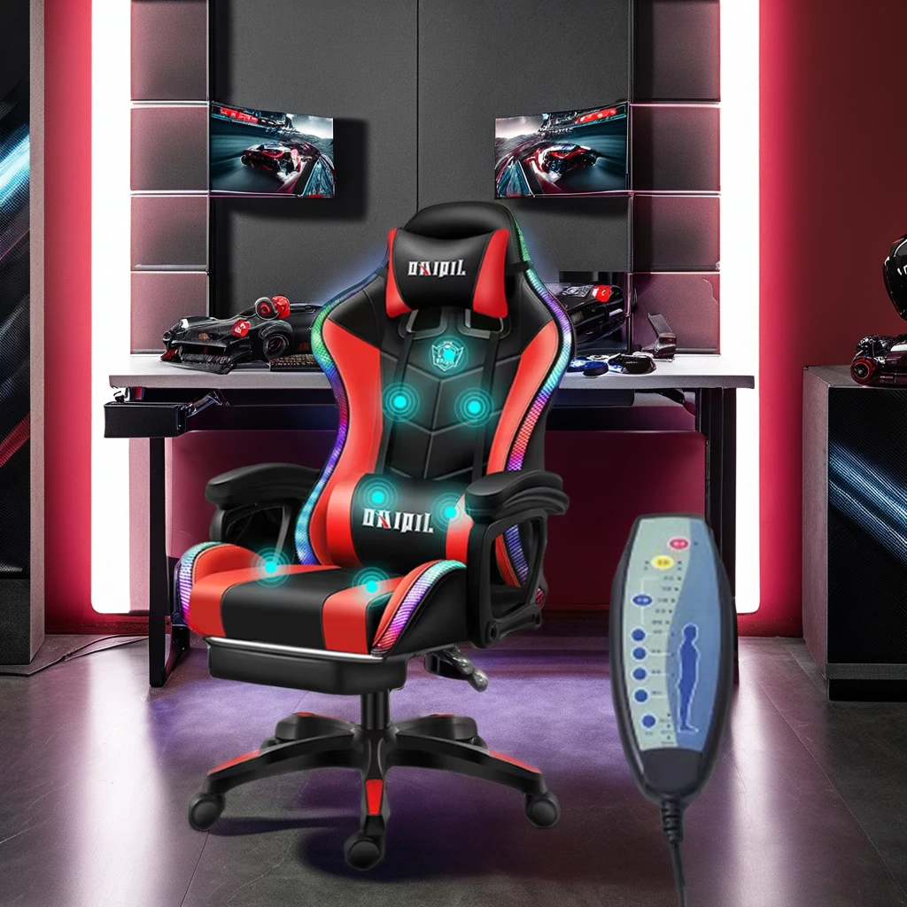 Hot Factory Ergonomic RGB LED Racing Gamer Chair with Speakers PU Leather Computer Gaming Chair High Quality Office Chair