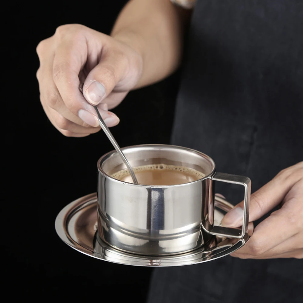 IKITCHEN 2022 New Product Coffee Cup Set Stainless Steel Tea & Cups Saucers Coffee Cup With Saucer Set