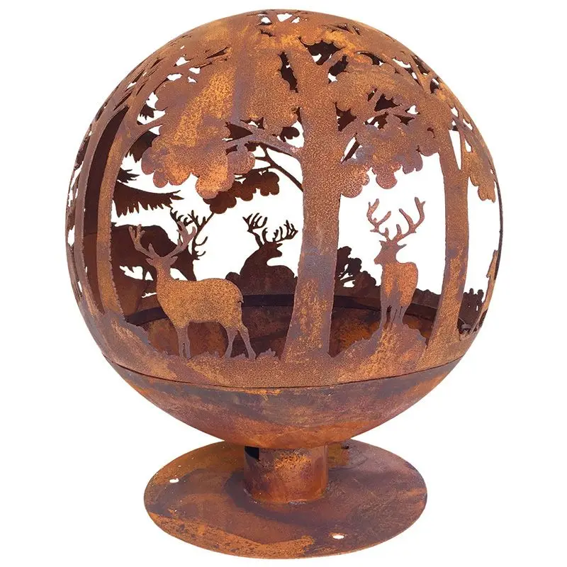 Europe style antique laser cut metal sculpted rust fireballs outdoor