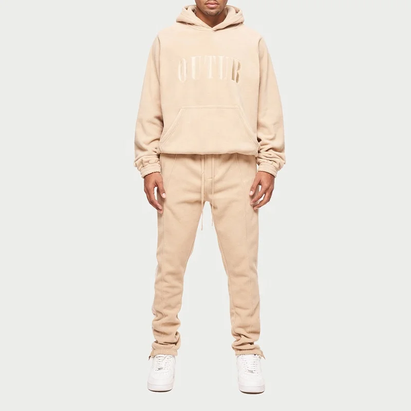 Custom Embroidered Logo High Quality Men Streetwear Oversized Hoodie Polar Fleece Mens Pullover Tracksuit Set