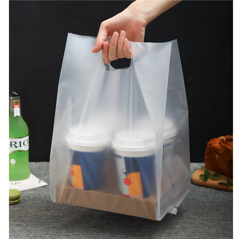Hot Food Togo Take Carry Out Takeout Bags To Go Takeaway Plastic Heavy Duty Restaurant PE Carry Plastic Bag With Handle