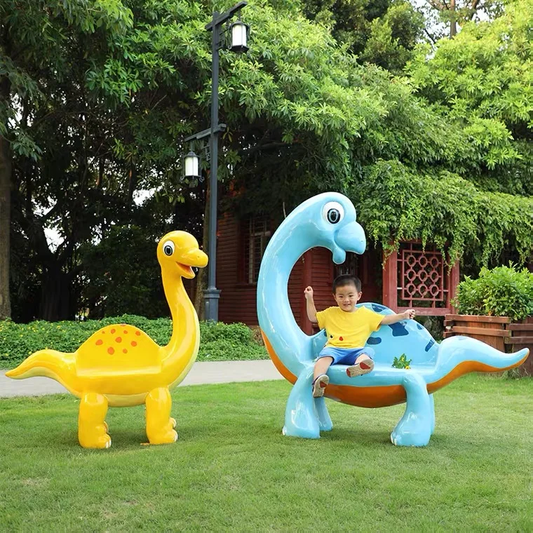support customize fiberglass dinosaur  seat statue/resin dinosaur bench sculpture/ fiberglass animal props for children use