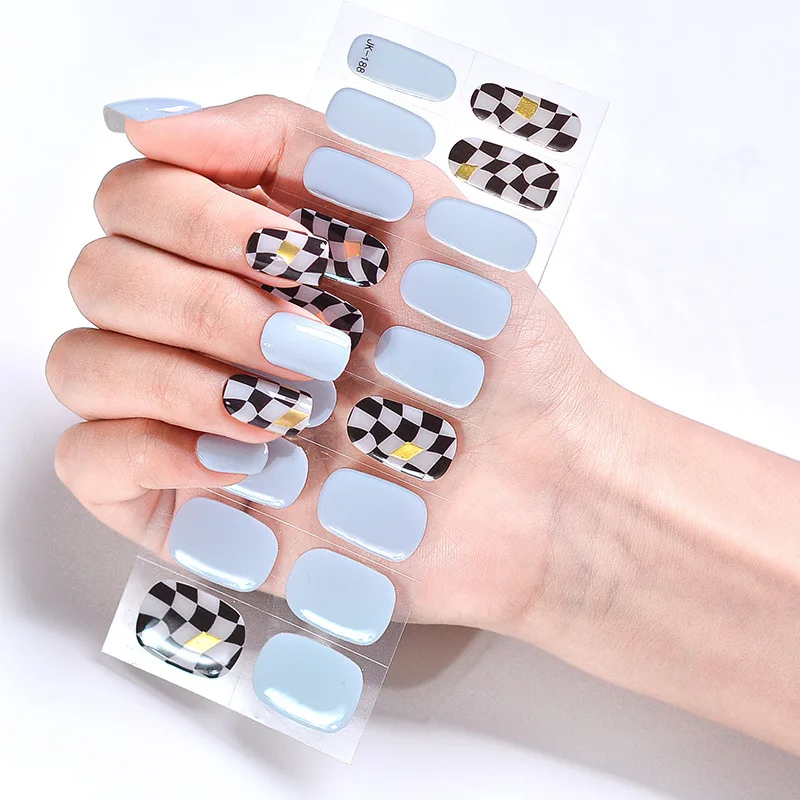 New Arrival Wholesale Custom Gel Nail Wraps Semi-curly nail sticker with UV light, can change color, with semi-curly gel strips
