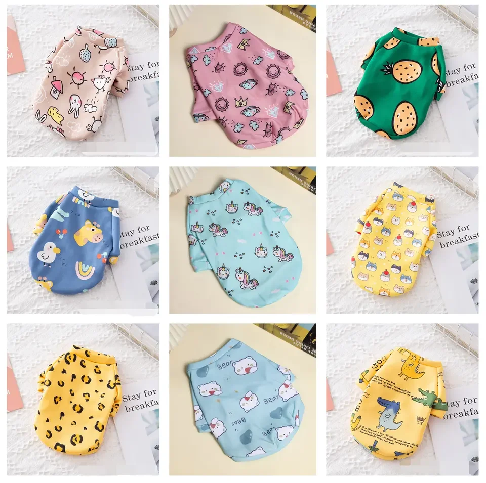 Pet supplies Cheap Comfort Breathable Cartoon Print cute Pet Dog winter Jumper T Shirt Clothes cotton dog clothes