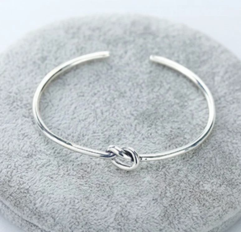 Custom Classic 925 Sterling Silver Personalized love Knot Bangle Stackable Bracelet Women Jewelry