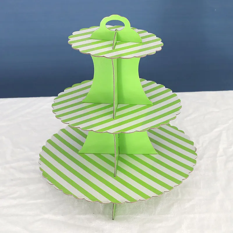 TS Hot Sale 3 Tier Stripe Cake Stand Disposable Paper Cake Stand for Party Cartoon Character  Cake Stand for Party Favor