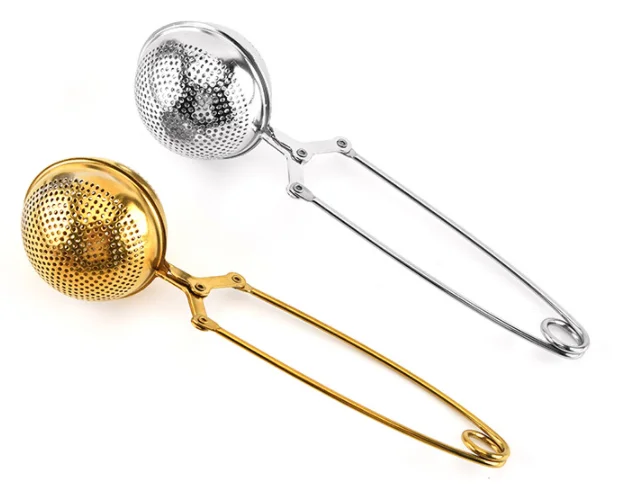 
Rose Gold color Stainless Steel tea strainer Infuser round circleTea Ball for loose tea With Retractable long handle tea tools 