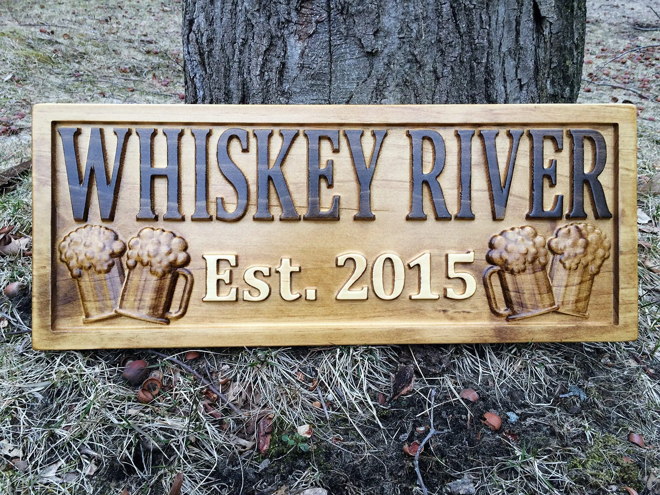 Personalized Bar Sign Rustic Home Decor Custom Carved Personalized Wood Groomsmen Gift Cabin Man Cave Sign