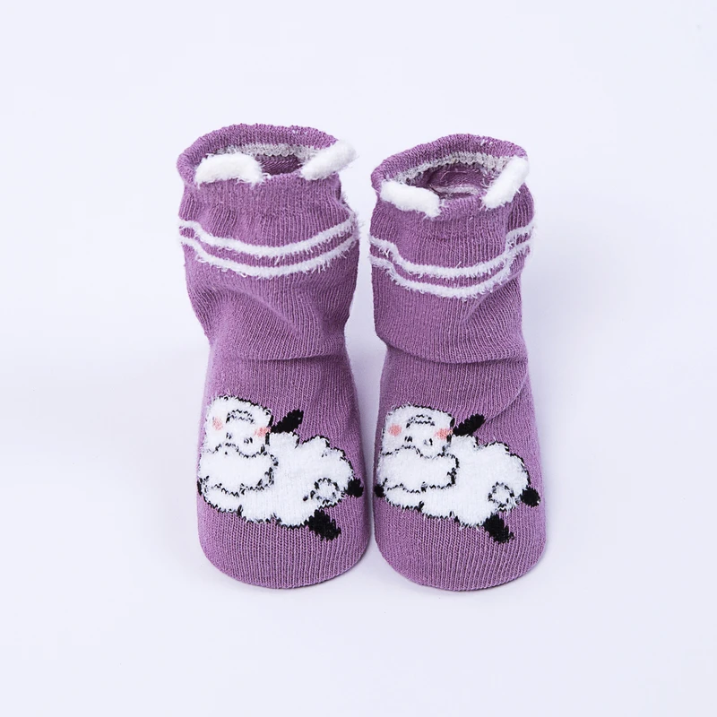 Custom factory supply cartoon eco panda socks feather yarn anti skid patchwork baby socks for autumn winter