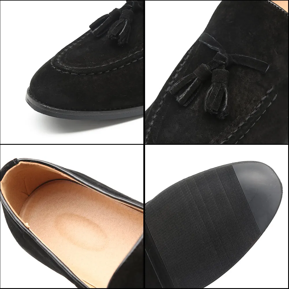 37-48 Big Size Black Brown Genuine Leather Tassel Loafers Shoe Women Men Suede Round Toe Loafers Wedding Dress Shoe 181