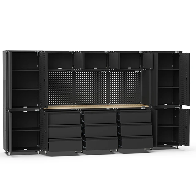 Kinbox 14pcs Garage Cabinet Storage Workbench Tool Cart Tool Trolley Workshop Metal Cabinet for Workshop