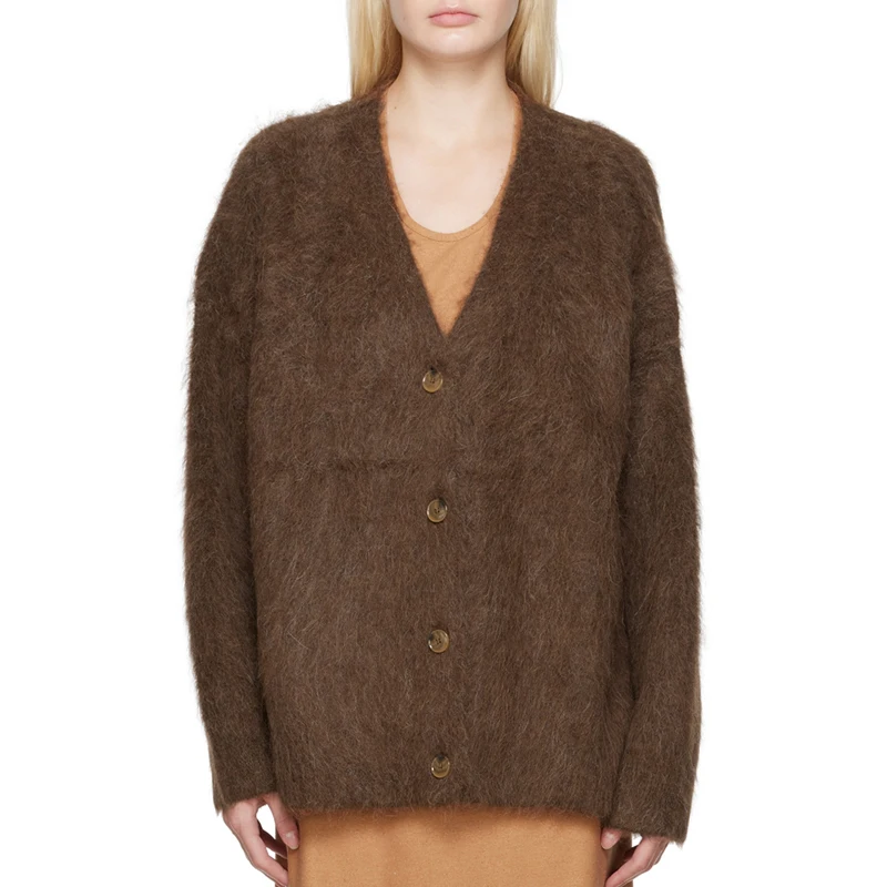 YT Custom Oversized Alpaca Wool Sweater Cardigan Women Knit Luxury Designer Fuzzy Coat Chunky Knitted Cardigan Casual Standard