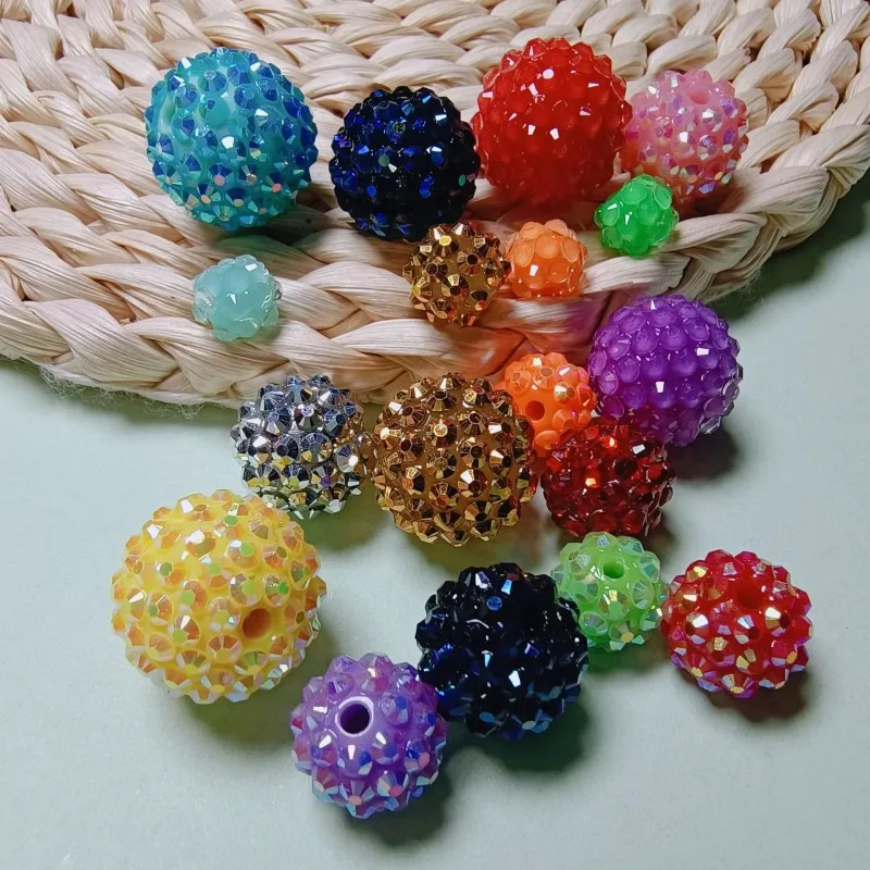 10/12/14/16/18/20MM Acrylic Resin Rhinestone Jewelry Spacer Beads Plastic Ball Loose Bead Charms for Beaded Pen Jewelry DIY