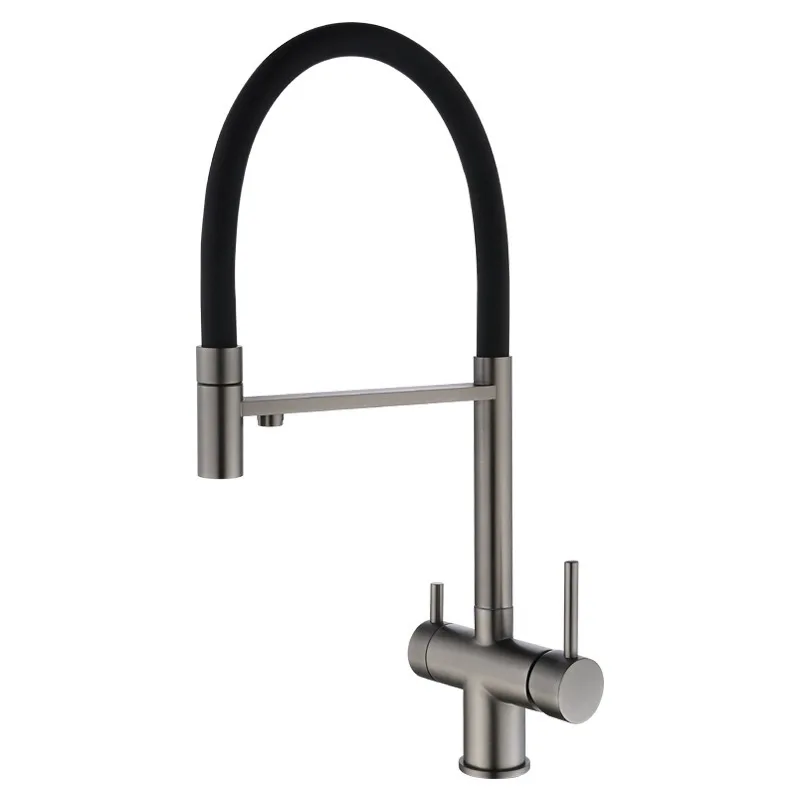 Morden Filter Water Kitchen Faucet 2 in 1 Brass Dual Spout Filter Faucets for Kitchen Black Swivel Pull Down Nozzle Mixer Tap