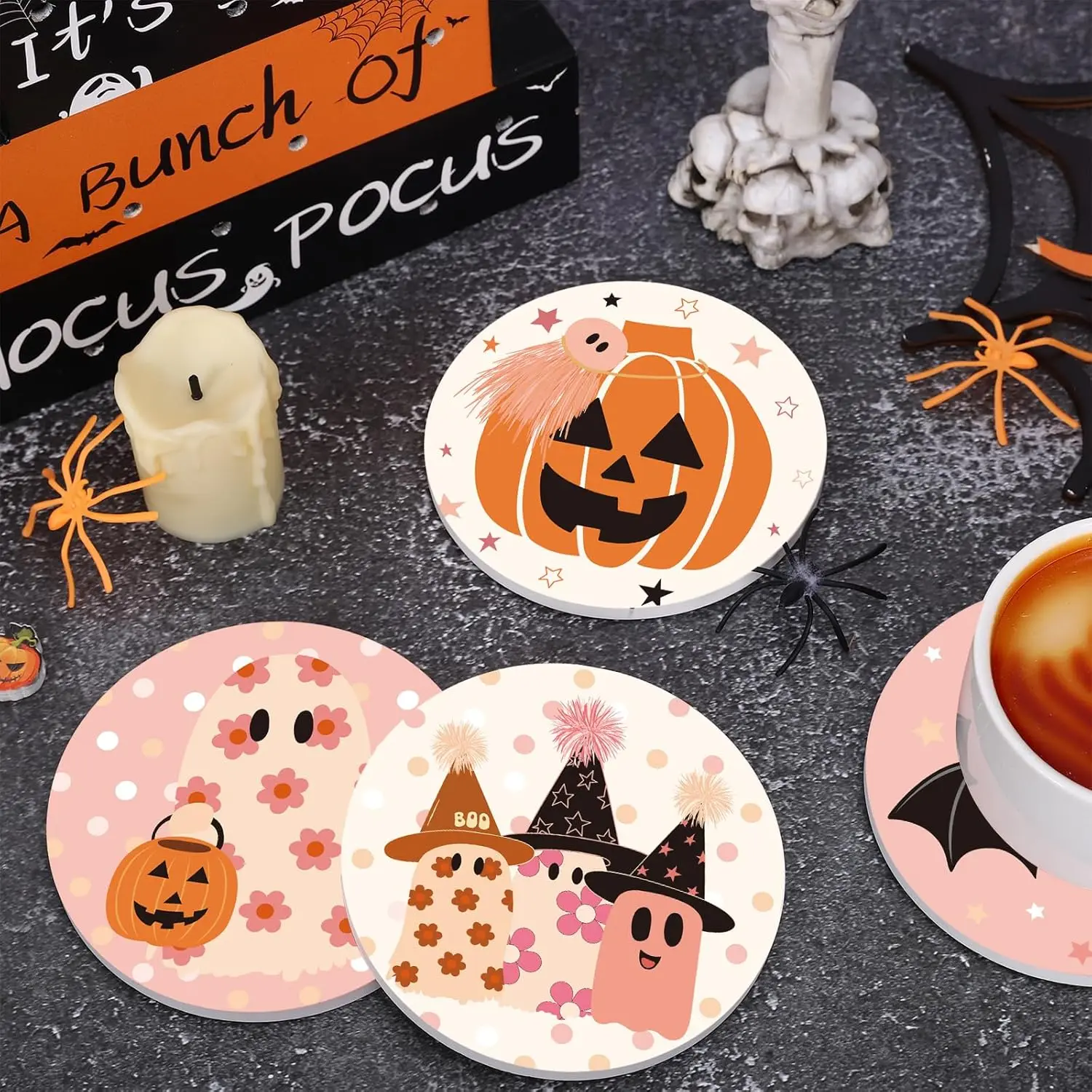 Halloween Sublimation 4.25Inch Round Ceramic Coaster with Cork Round Square Absorbent Coaster Base for Tabletop Protection