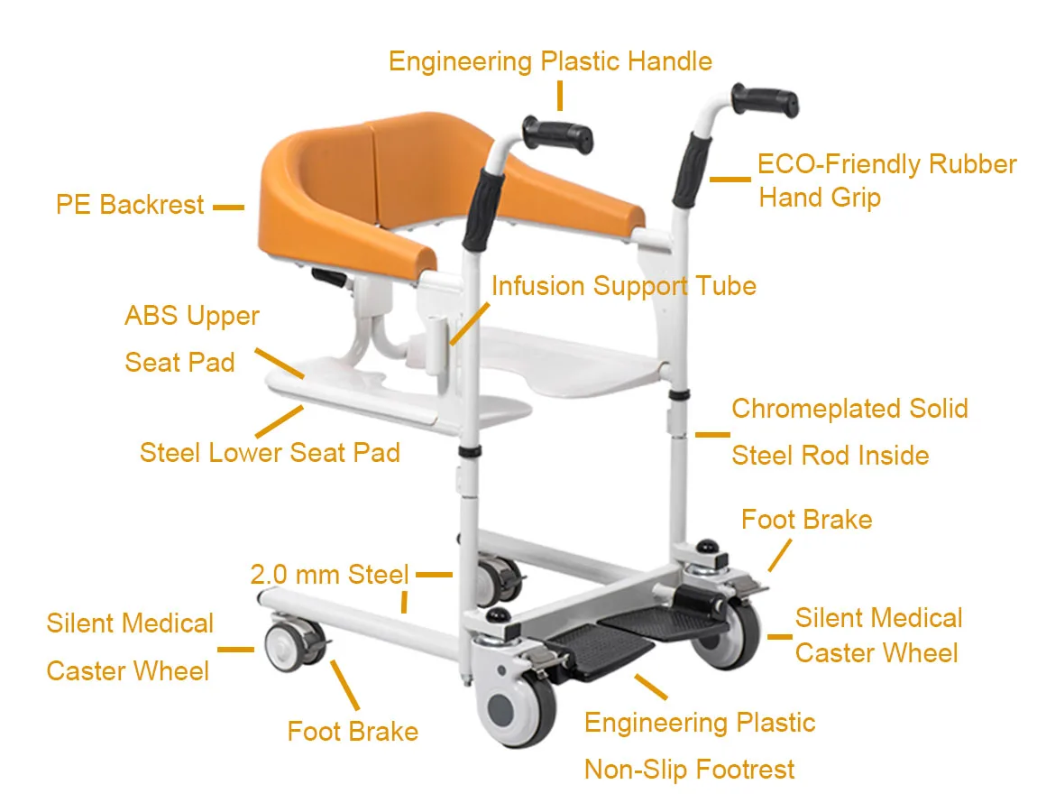 Hot Sale Wheelchair With Toilet Transfer Commode Hospital Nursing Elderly And Disabled Adjustable Bath Chair