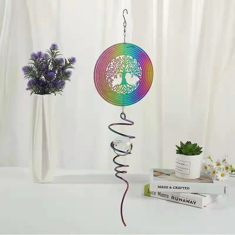 Customized metal Melody laser cut hanging 3D flower Wind Spinner
