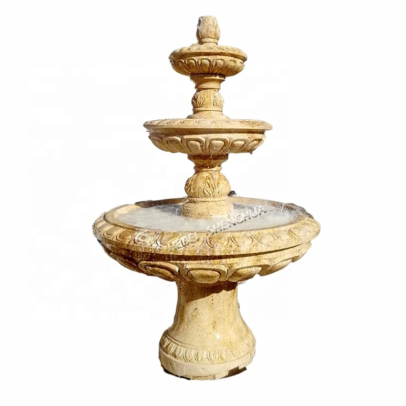 Outdoor Garden Hand Carved Beige Travertine Marble Lions Head Water Fountains For Sale