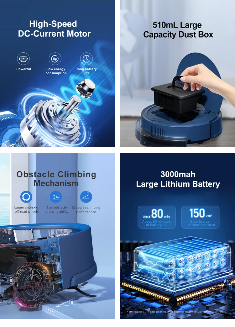 Automatic Cleaning and mopping Robot 2000PA Smart 3-IN-1  Room Cleaning Robot Intelligence Mopping Robot Floor Cleaning