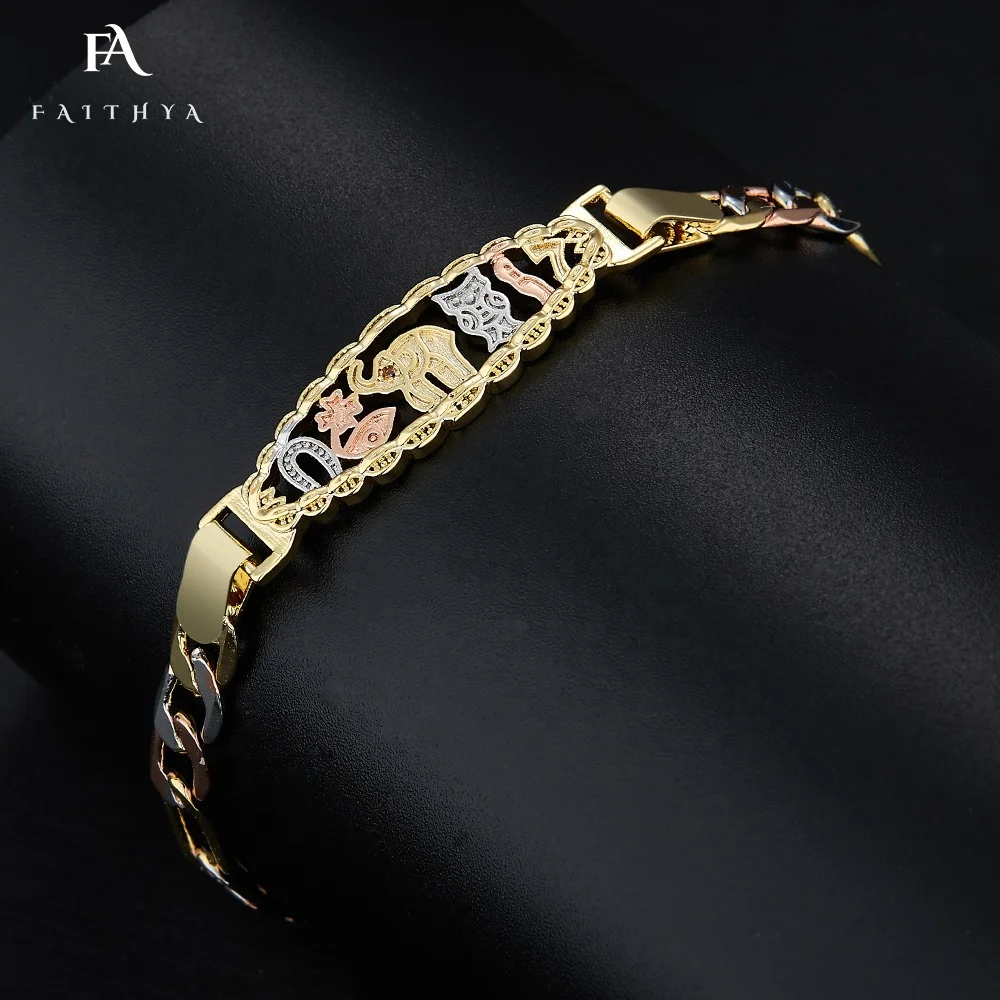 FB0056 faithya классический 3 латуни 18k позолоченные ажурные животного слона Совы след милый браслет для женщин