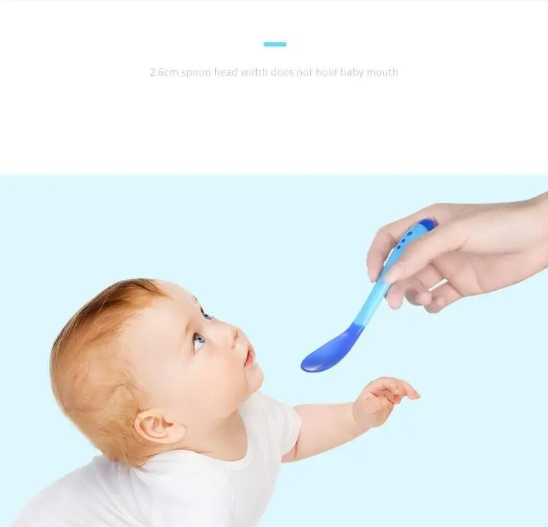 Baby Spoons and Forks Feeding Set Soft Silicone Tip Heat Sensitive Toddler Utensils First Stage for Feeding