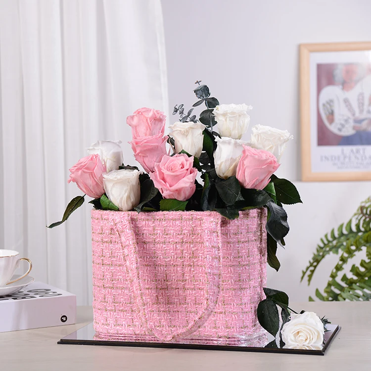 New Transparent Flower Gift Box Acrylic Panorama Flower Box Folding Bouquet Flower Basket Handle Box
