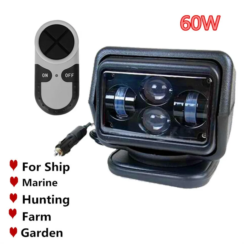 60W Led Marine Search Light Remote Control 360 Degrees Rotating 12V 24V for Boat Fire Truck Car Offroad Outdoor Spotlight