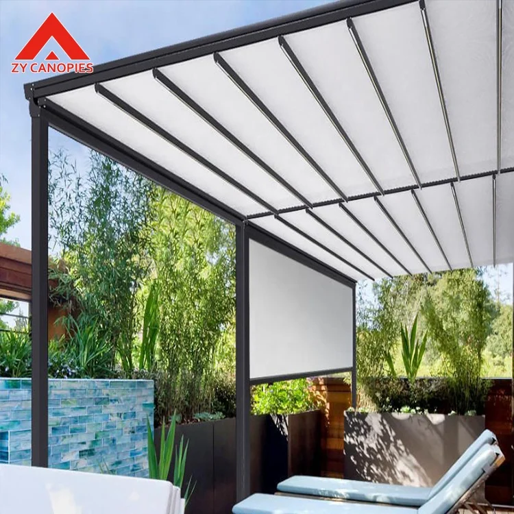 Waterproof Pergola Folding PVC Gazebo Motorized Fabric Aluminium Retractable Pergola