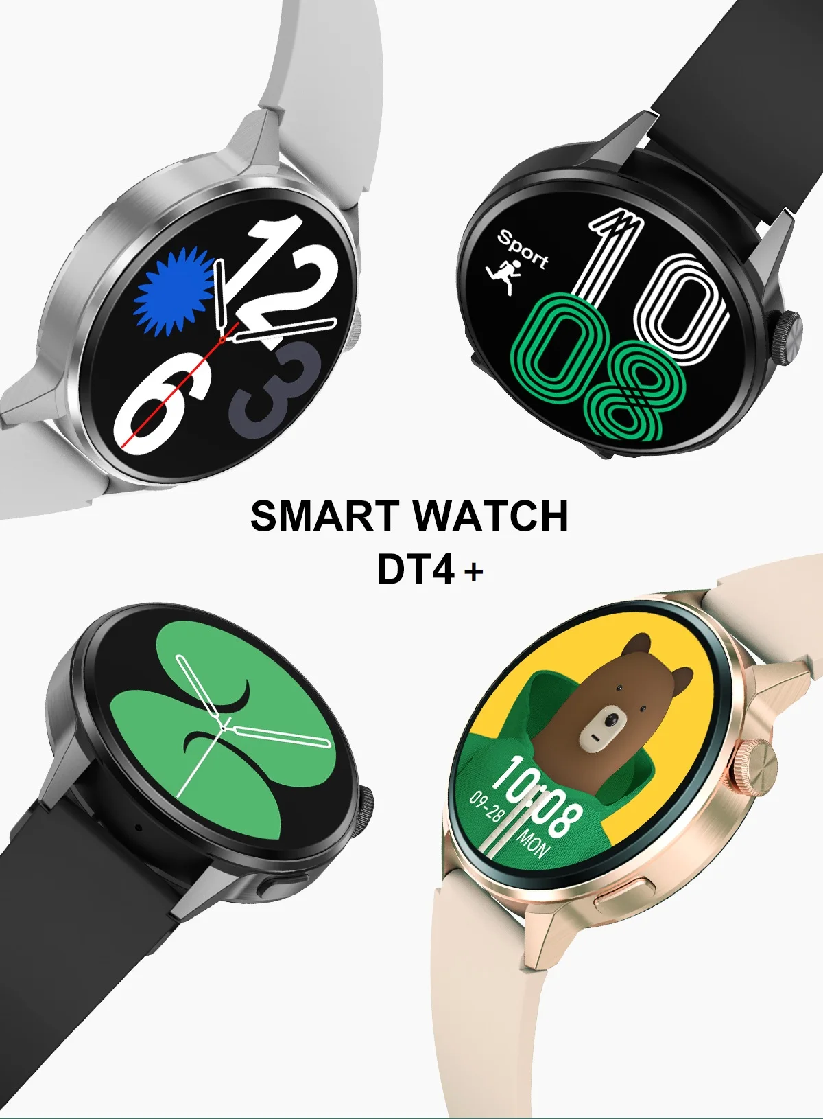 Top DT4+ Smart watch 1.36 Inch Heart Rate Blood Oxygen Monitor BT Call Voice Assistant DT4+ Reloj Smart Watch