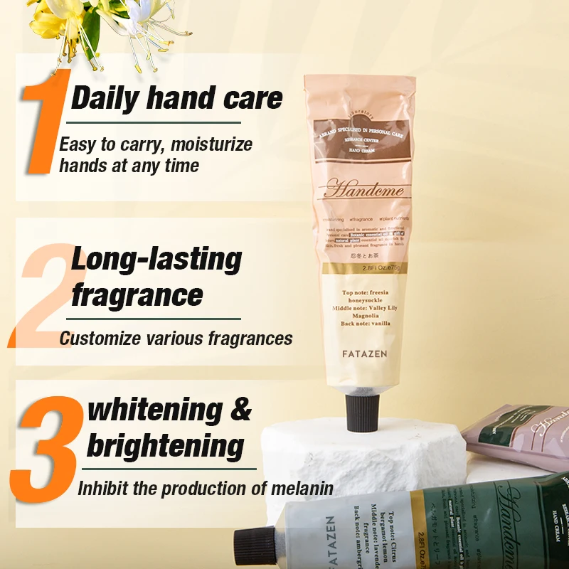 Private Label Organic Whitening Hand Lotion Moisturizing Nourishing Hand Cream OEM Perfume Repairing Plant Nutrients Hand Cream