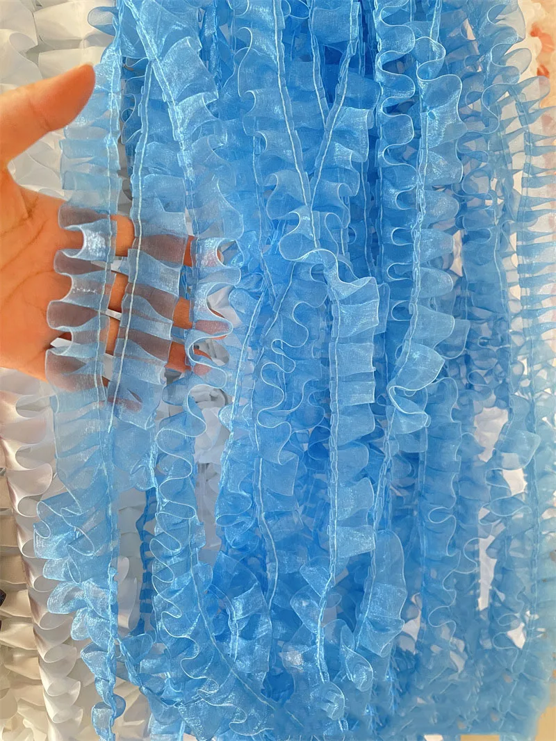 2.5cm Wide Colorful Pleated Lace Trim Lolita Mesh Polyester Different Colors Laces Accessories Clothes Neckline Cuff Decoration