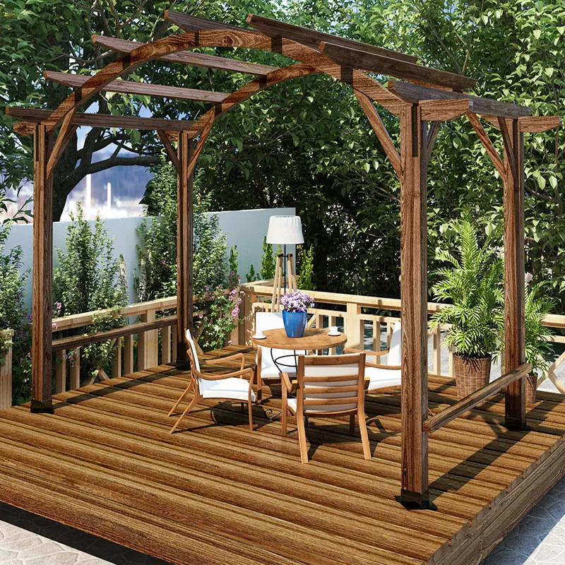 Outdoor garden landscape wedding scene decorated with solid wood pavilion cool grape  pavilion