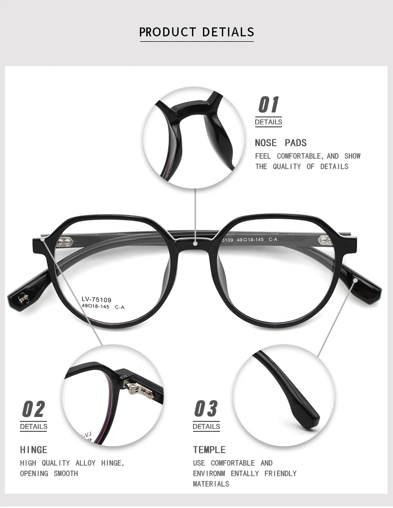 75109 Hot Sale Spectacle Tr90 Glasses Eyeglasses Frames, Round Optical Tr90 Frame