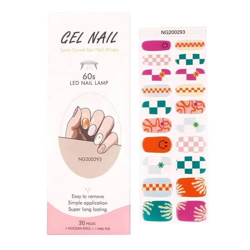 Semi Cured Gel Nail Strips Salon-Quality DIY Manicures Easy Application Long-Lasting 20pcs in Different Sizes & Patterns