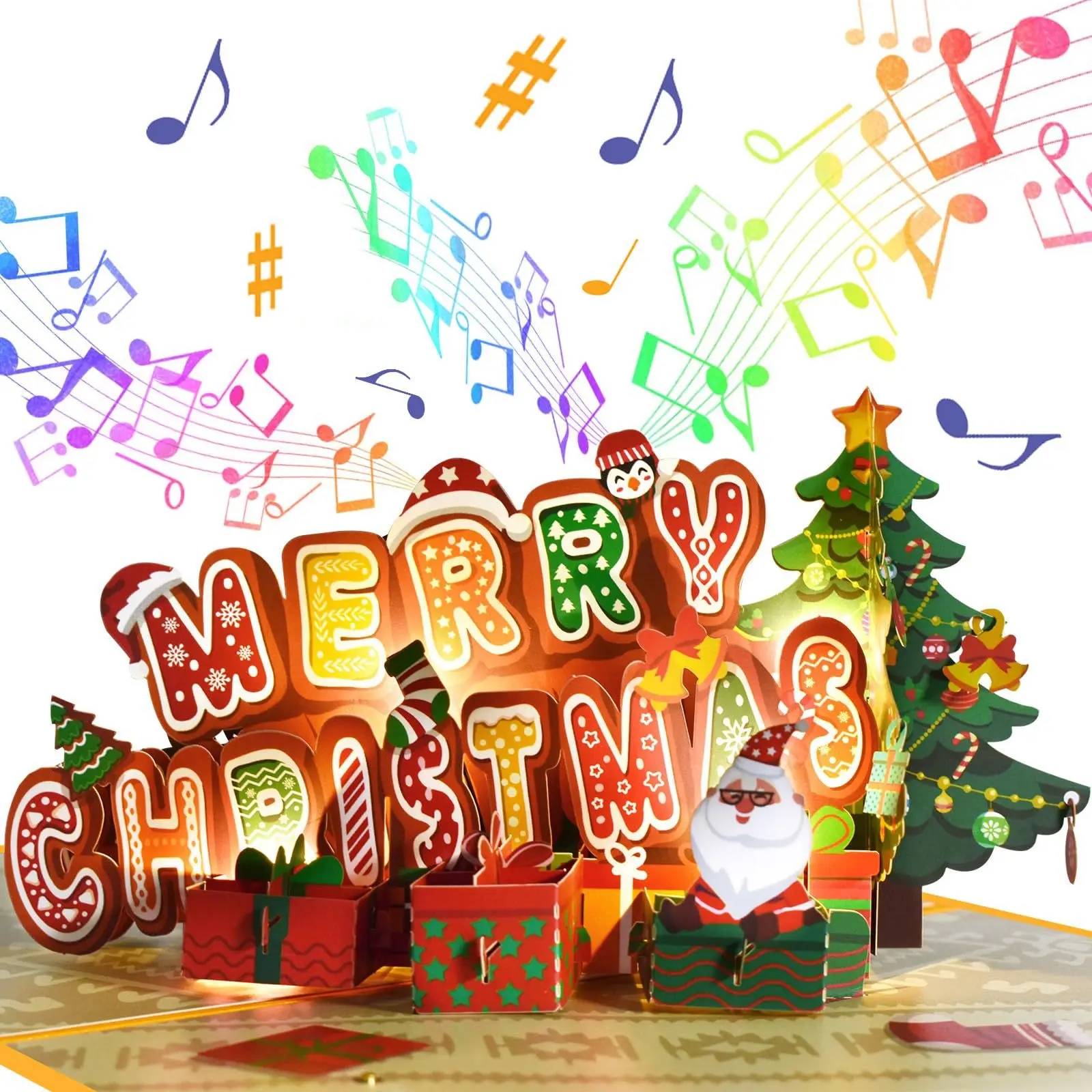 Merry Christmas Pop Up Card with Light and Music Handmade 3D Popup Greeting Cards Gift For Christmas