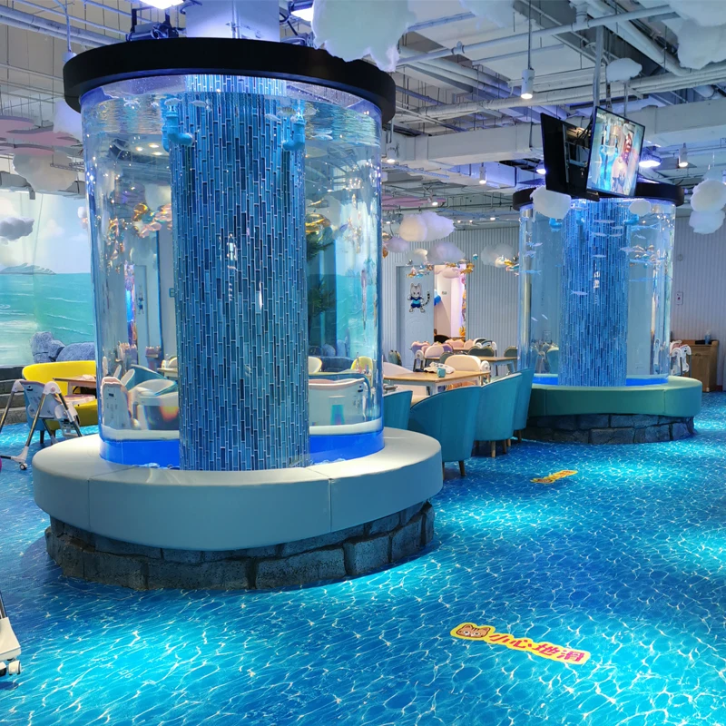 factory price customized large acrylic cylinder vertical tube fish tank public aquarium design and construction