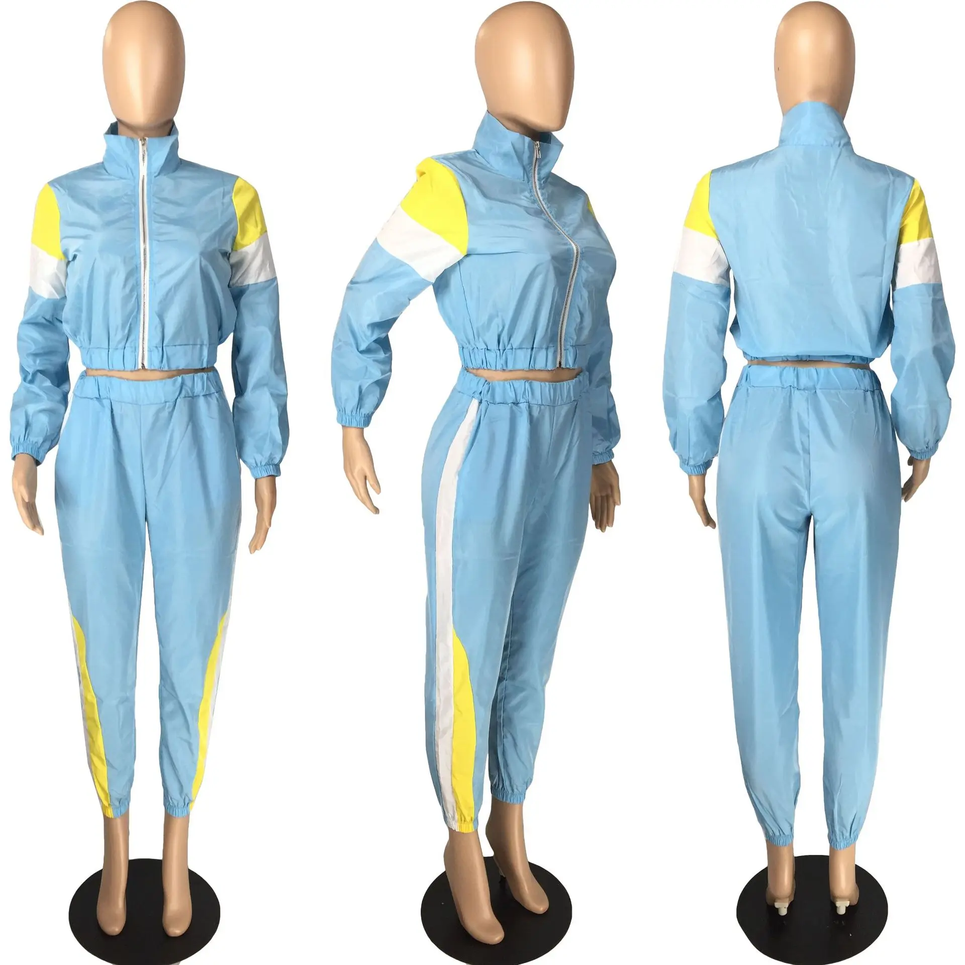 New Arrivals 2021 Clothing Women Color Block Two Piece Outfits Tracksuit Sports Joggers Windbreaker Jacket Women 2 Piece Sets