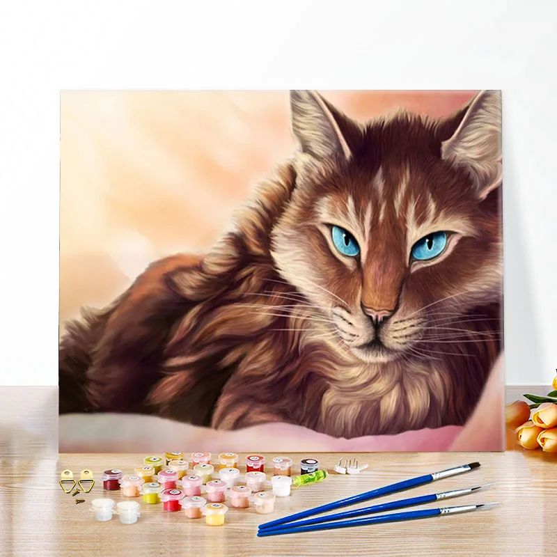 acrylic pop art children cat oil customize canvas wholesale with frame paint by numbers set for kidsdiy painting by numbers