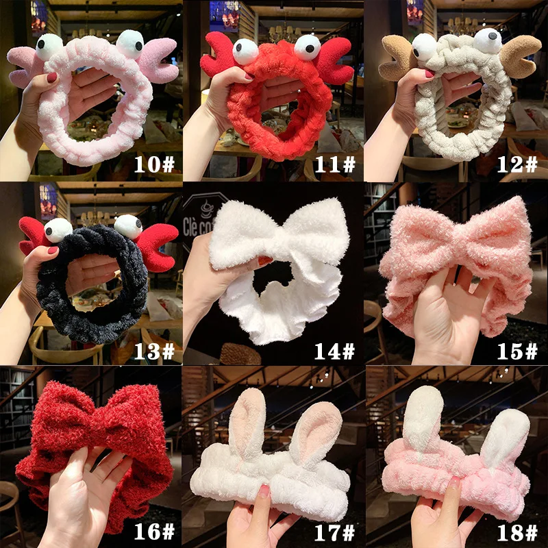 Women Girl Wash Face Cute Hair Band Makeup Plush Headwear Cat Bunny Ears Hairband Korea Elastic Velvet Bow Knot Headband