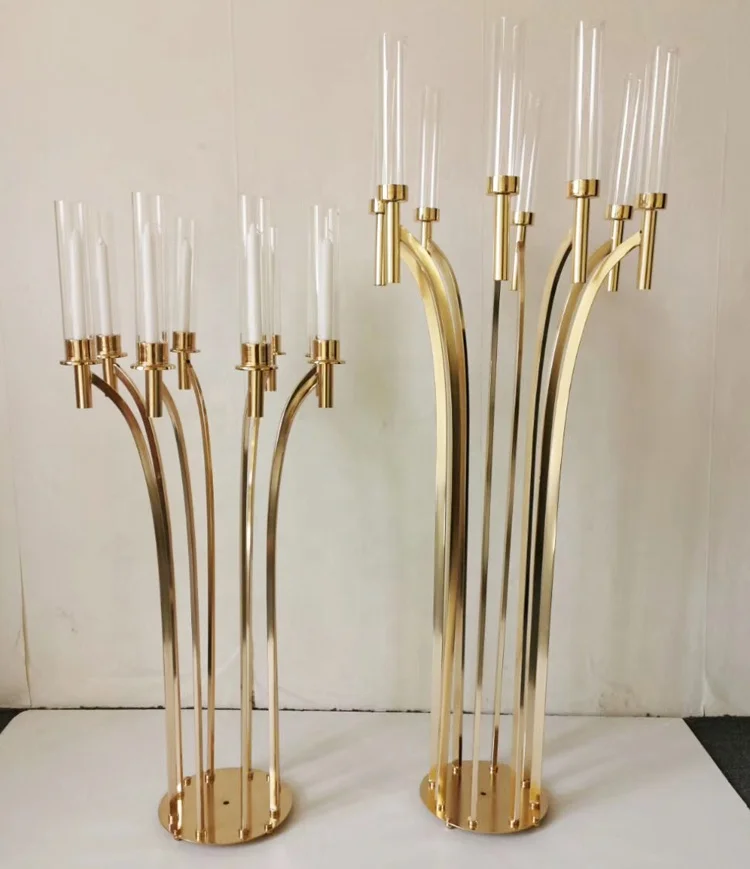 Wedding Decoration Centerpieces 8 Arms Metal Candelabra With Glass Chimney