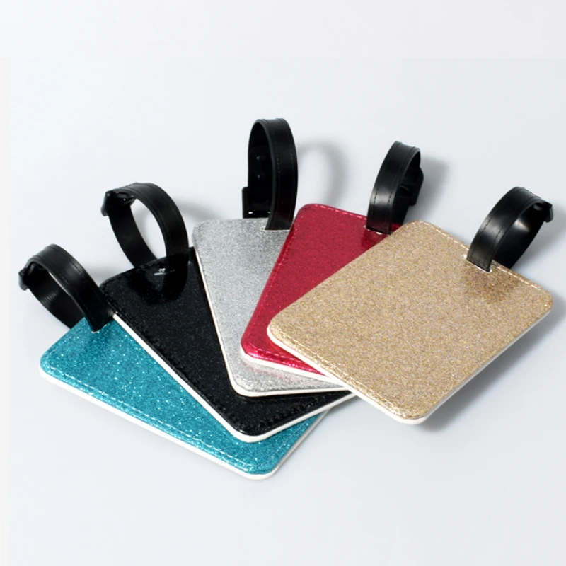 wholesale colorful glitter sublimation luggage tag heat press travel bag tag custom DIY name card tag