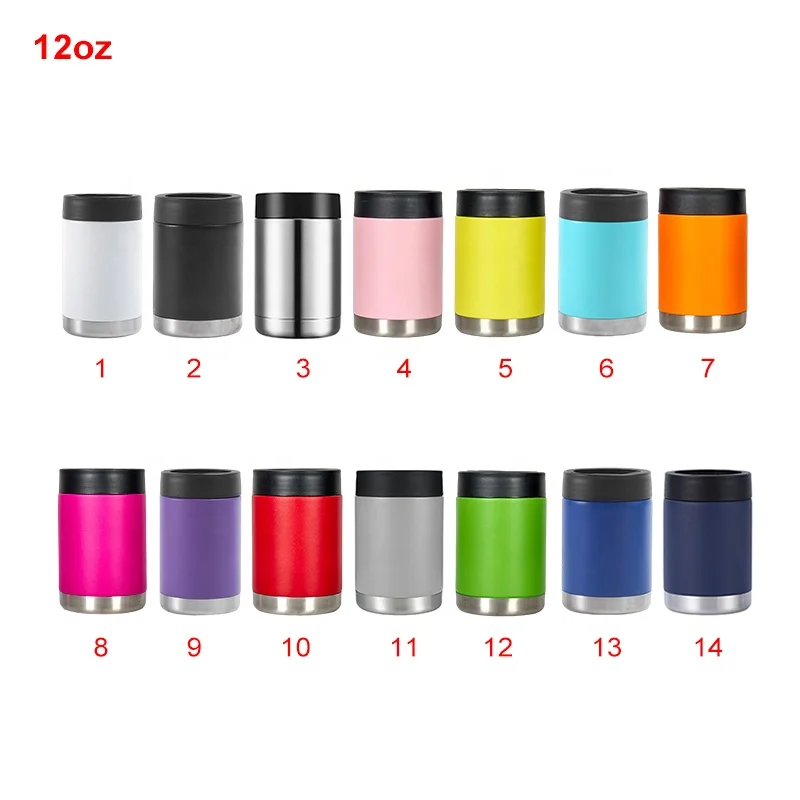 Custom Logo Double Wall Insulated Travel Cooler Cans 12oz 14oz 304 Stainless Steel Cooler Cans With Lid