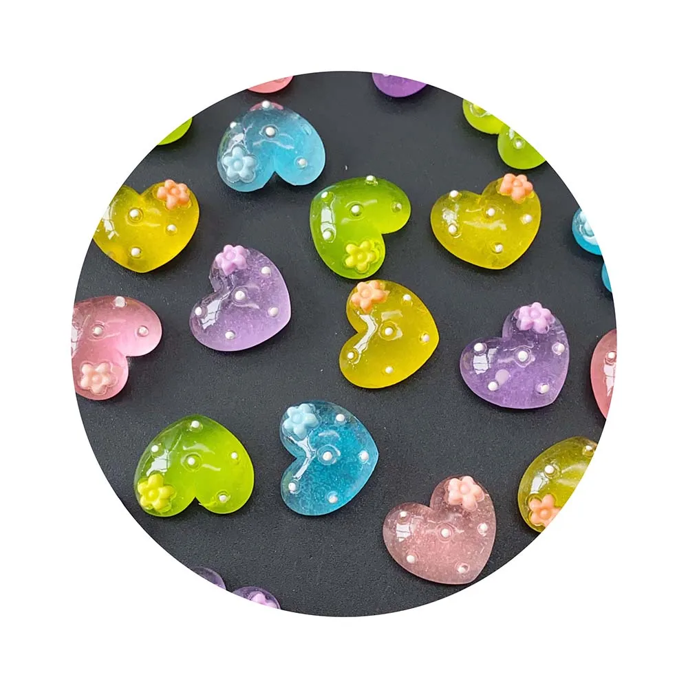 100Pcs Transparent Luminous Heart Flower Flatback Resin Cabochons Scrapbooking For Jewelry Craft Making DIY Accessories 19mm