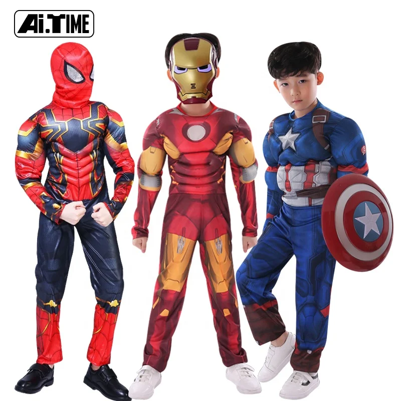 Wholesale Custom Children Clothes 3D-printing Jacket Spider-man Iron-Man Captain Cosplay Costume Muscle Suit Tights Kids