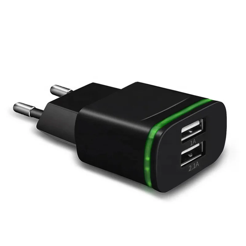 Лидер продаж на Amazon настенные зарядные USB-устройства для путешествий со светодиодной подсветкой адаптер переменного тока 5 В/2 1 А 2 порта вилка европейского стандарта портативный зарядное