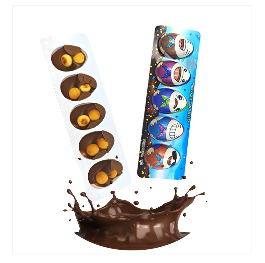 New design 11 g choco eggs kids snack crisp chocolate candies with biscuit