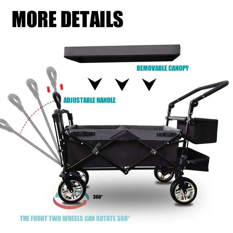 steel frame 600D fabric camping wagon foldable garden hand cart with canopy folding bollerwagen