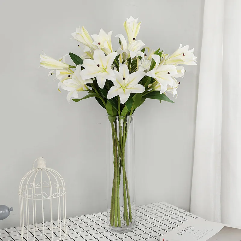 Wholesale cheap artificial flower lily 3 head flower home decoration artificial lily flowers