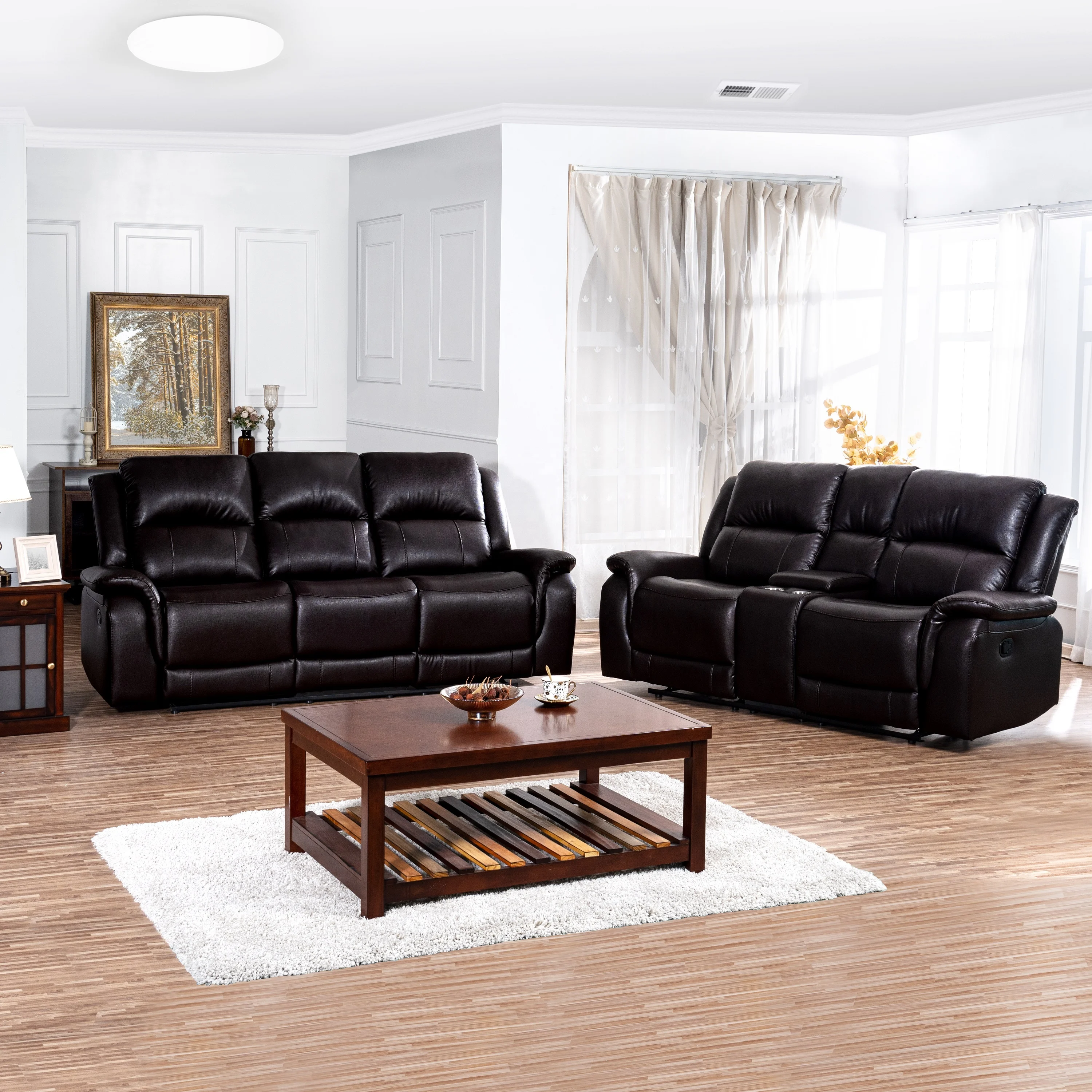 Hot sale 1+2+3 functional manual Air leather sectional recliner sofa set 3 seater for living room furniture